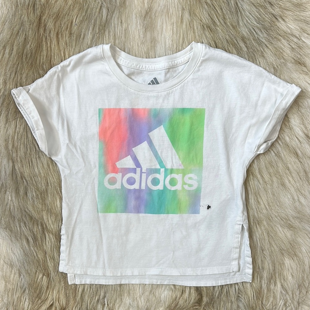 Size 5 Adidas Kids White Multicolor Logo T-Shirt